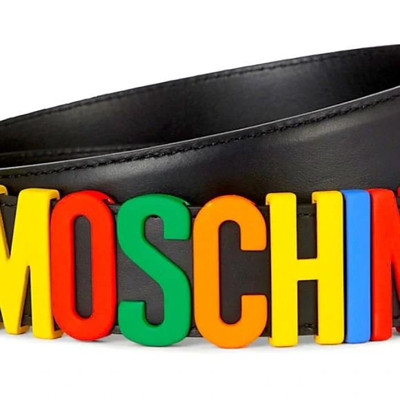 Brand new Moschino Women\'s Rainbow Logo Buckle Leather Belt MOSCHINO Couture Made In Italy Black Leather Belt Multicolor  main image 4